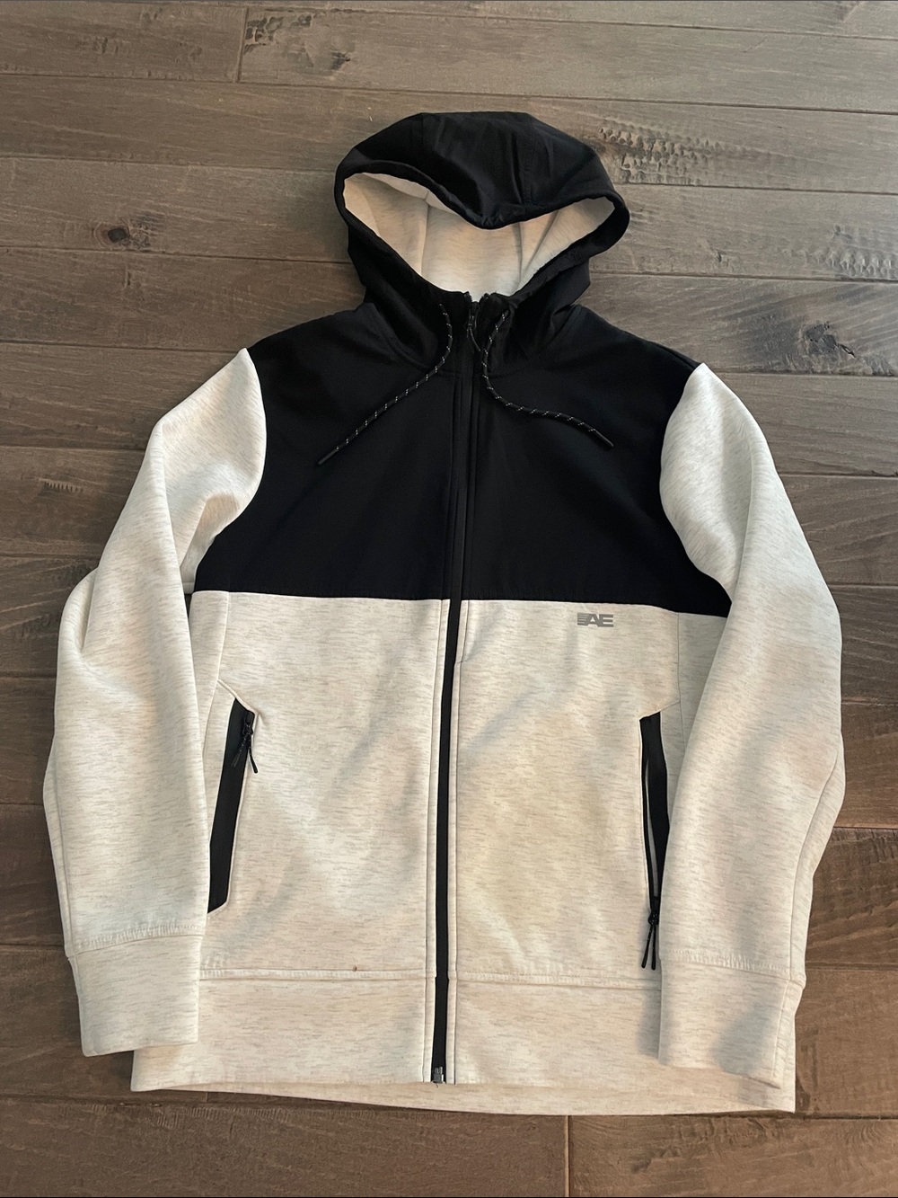 American Eagle Outfitters Two-Tone Full-Zip Hoodie - Black & Light Gray